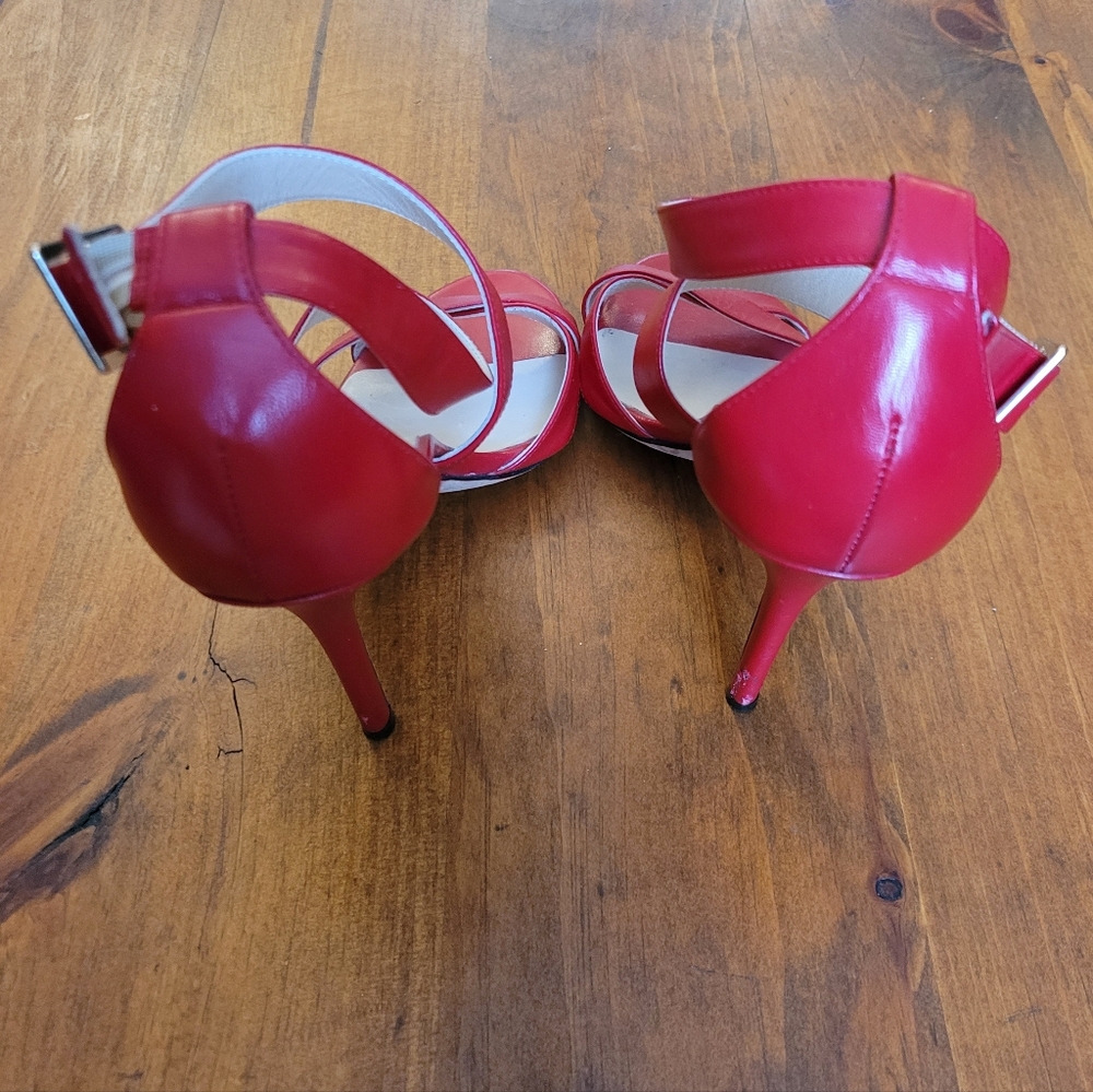 Jimmy Choo Red Leather Lottie Sandal Heels Size 38.5 Or US 8 - Picture 5 of 11